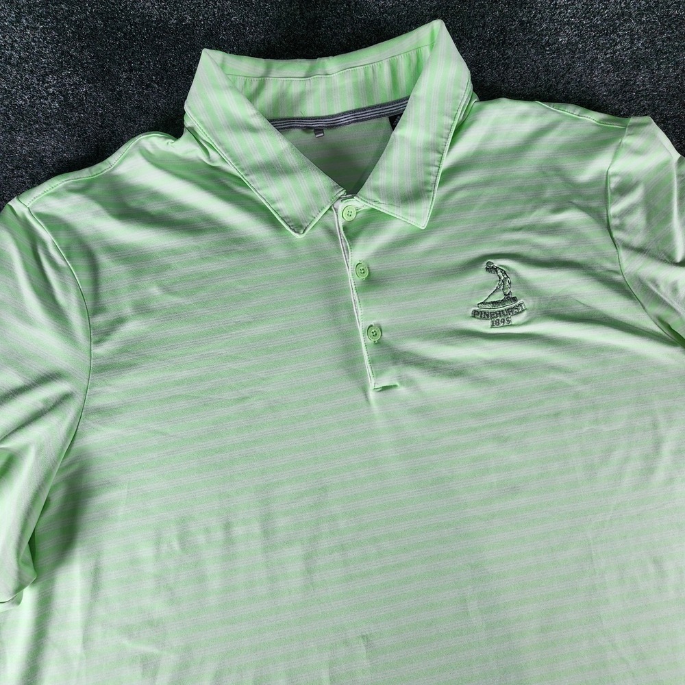 Adidas Mens Pinehurst 1895‎ Golf Polo Shirt 2XL Lime Green Striped Performance